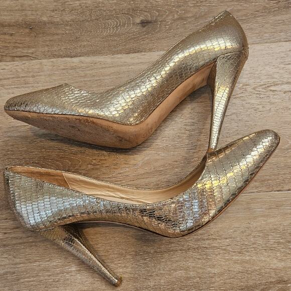 Loeffler Randall Metallic Gold Leather Pointed Toe Heel Pump sz 10 Glam Gala - Picture 9 of 11
